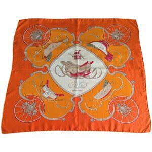 HERMES Springs Ledoux Orange White Red 90 cm Silk Square Scarf Rare Very Good